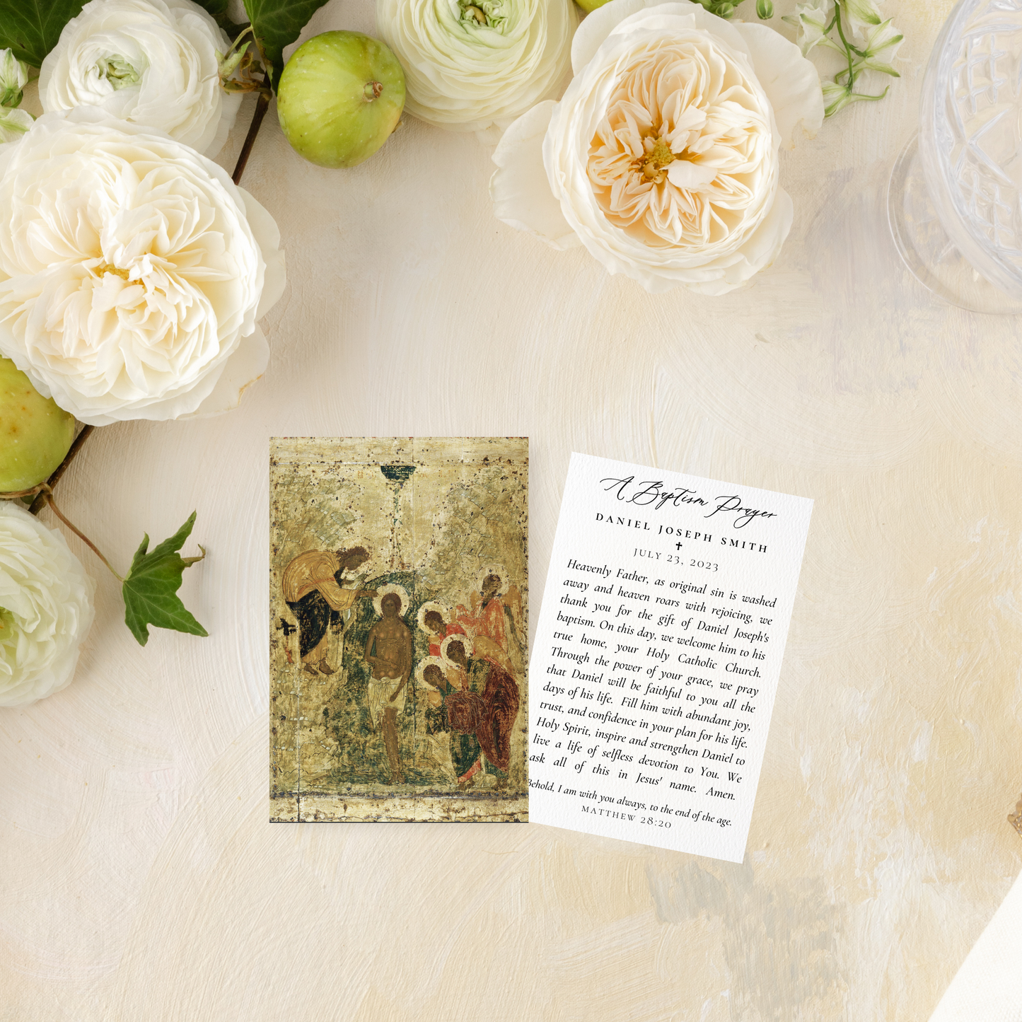 Catholic Baptism Prayer Cards, Gilded Baptism of Christ (Semi-Custom)