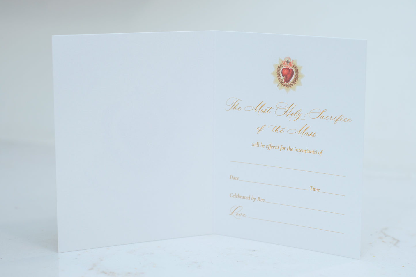Catholic Mass Cards, Behold this Heart, with optional Mass scheduling