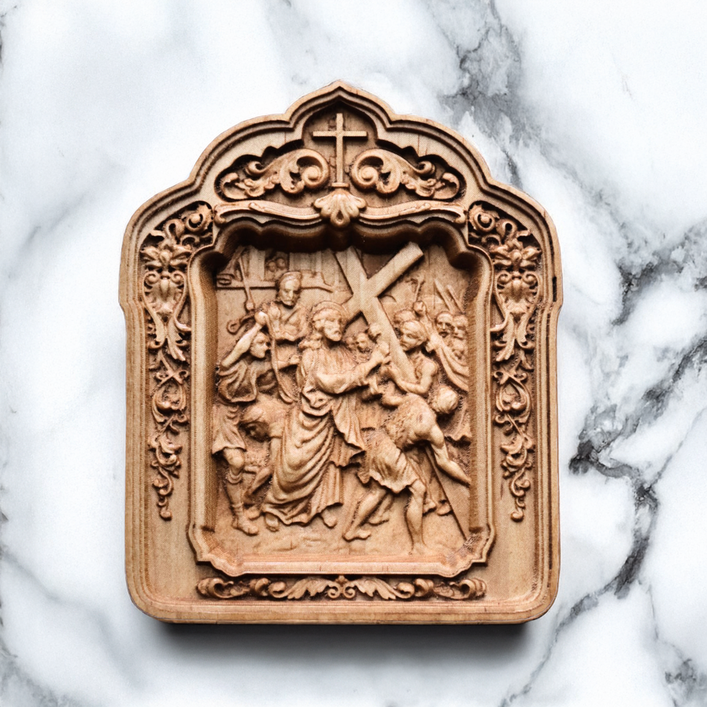 Catholic Stations of the Cross Ornate Wooden Engravings, Set of 14, Catholic Church Supplies & Home Decor
