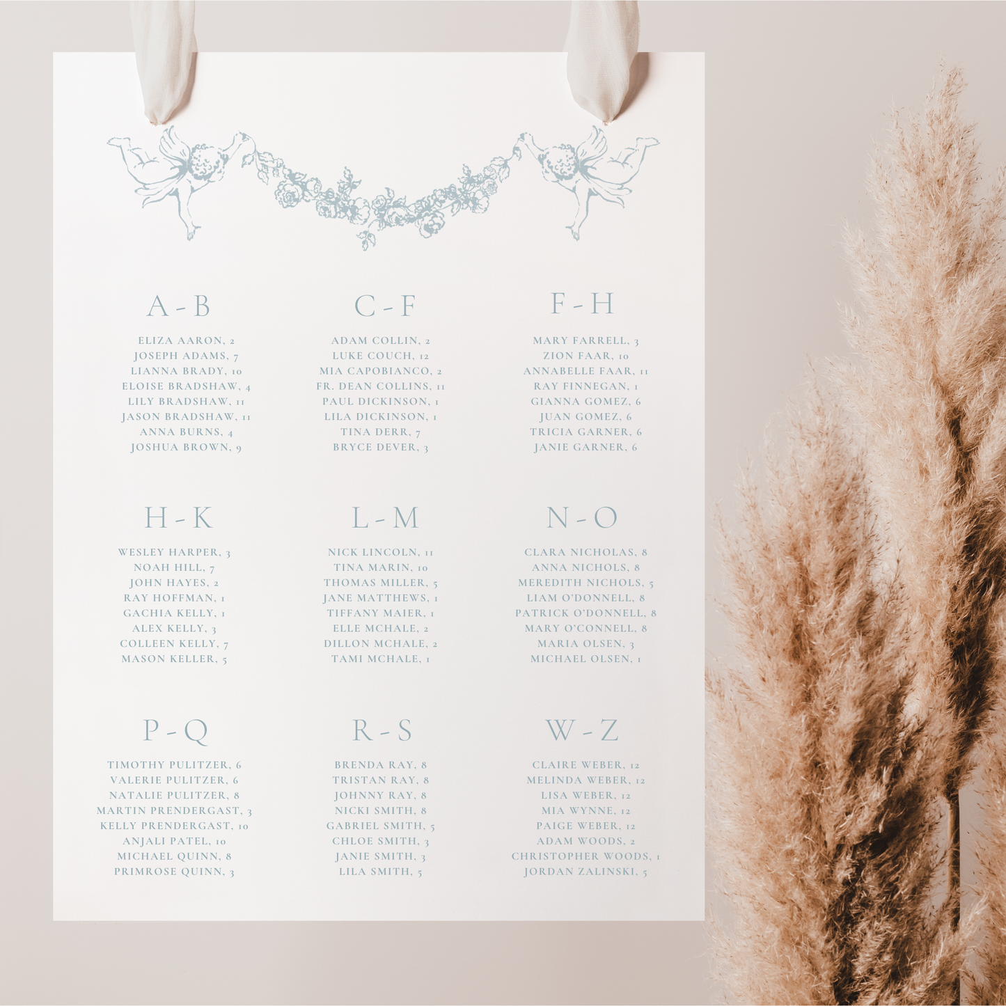 Rose Garland with Angels Wedding Seating Chart Sign