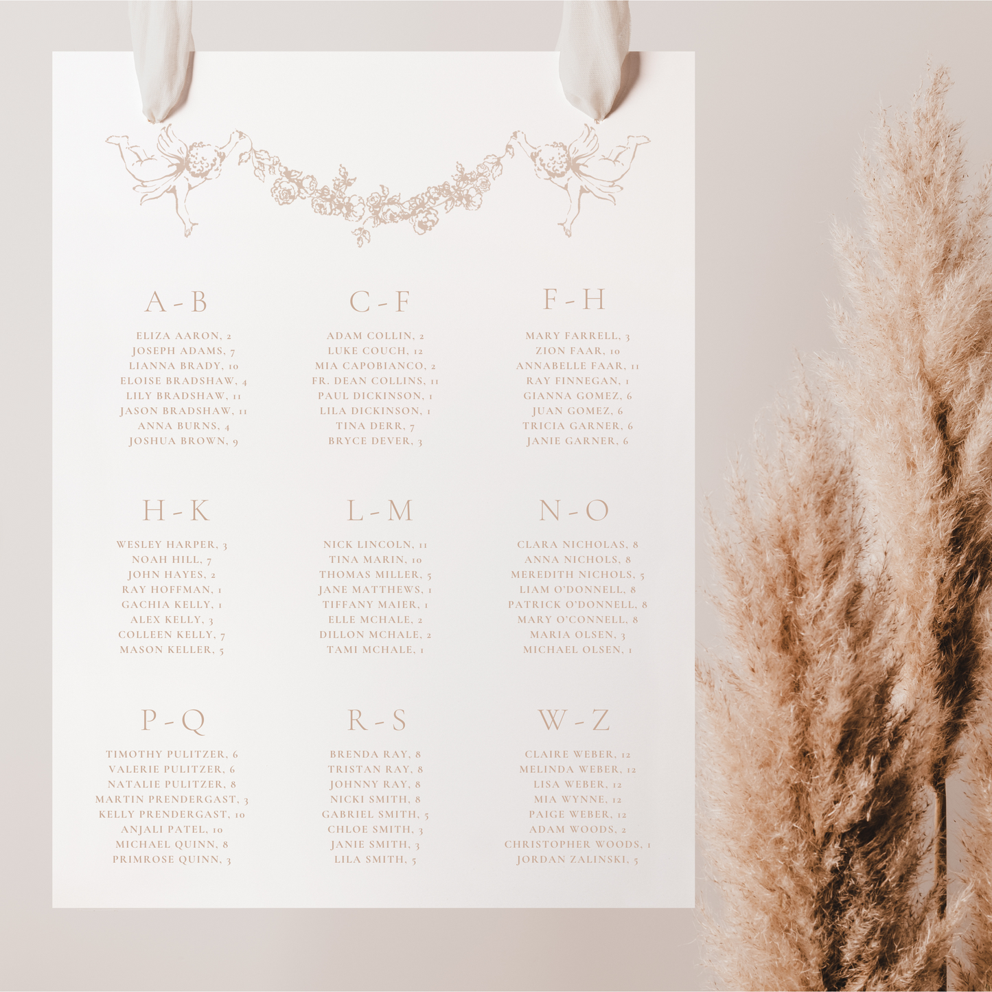 Rose Garland with Angels Wedding Seating Chart Sign