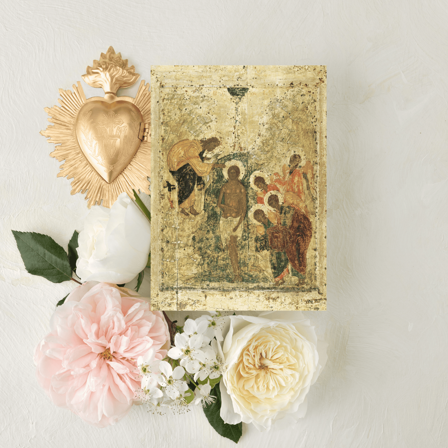 Catholic Mass Cards, Gilded Baptism of Christ, Baptism Mass Intention Cards, with optional Mass scheduling