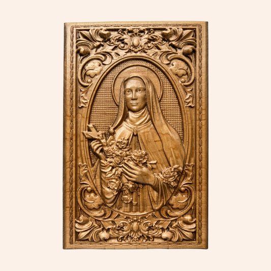 Saint Thérèse of Lisieux Wooden Engraving, Catholic Home Decor