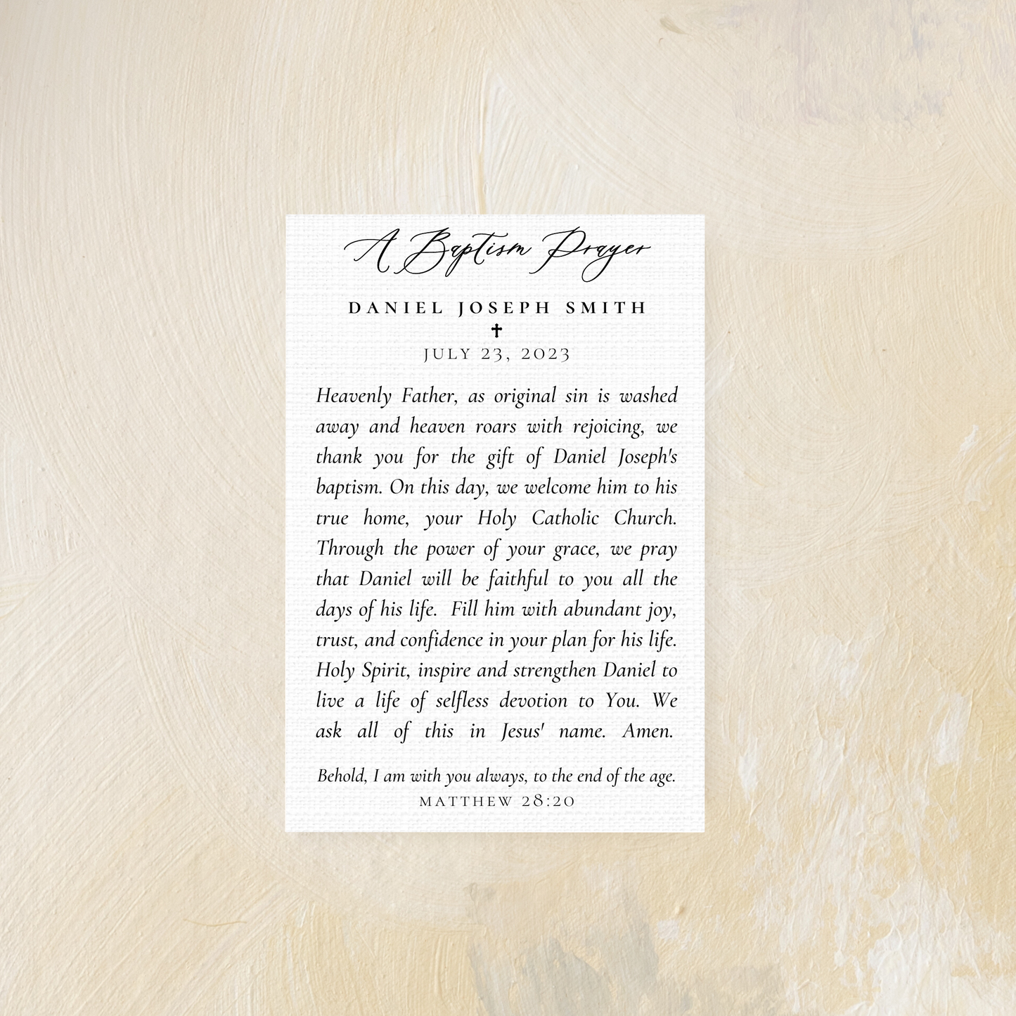 Catholic Baptism Prayer Cards, The Baptism of Jesus by Saint John (Semi-Custom)
