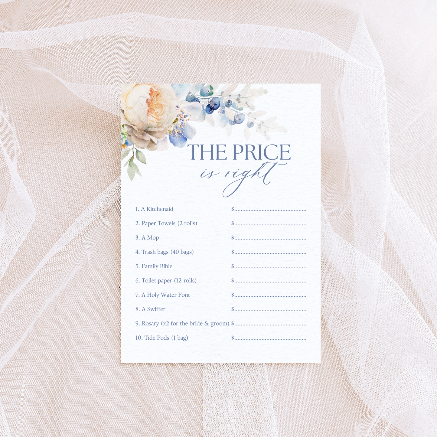 Catholic Bridal Shower Games: The Price is Right | Physical Card, Pack of 10