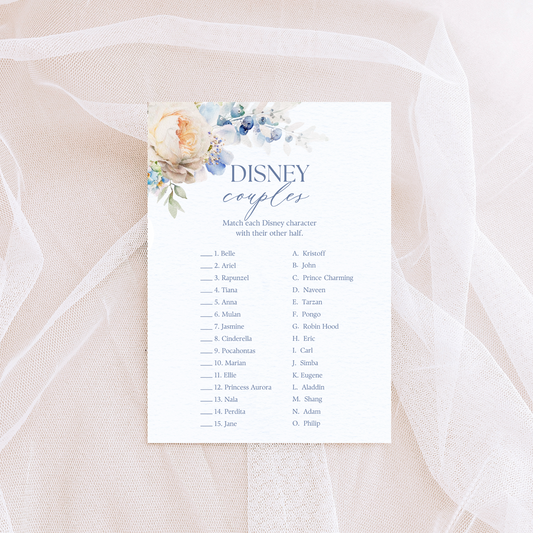 Catholic Bridal Shower Games: Disney Couples | Physical Card