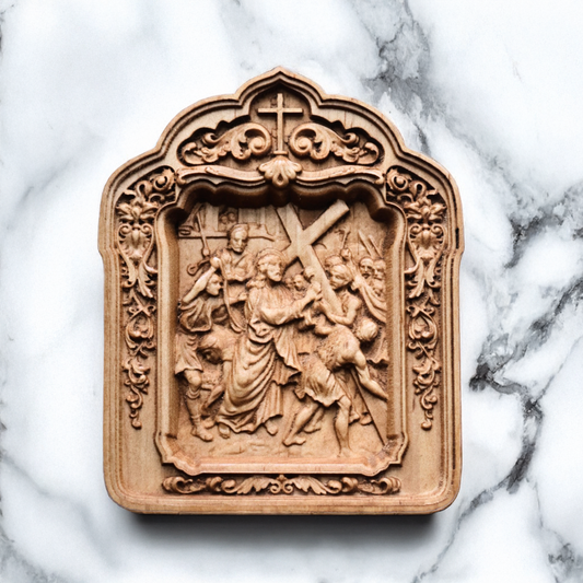 Catholic Stations of the Cross Ornate Wooden Engravings, Set of 14, Catholic Church Supplies & Home Decor