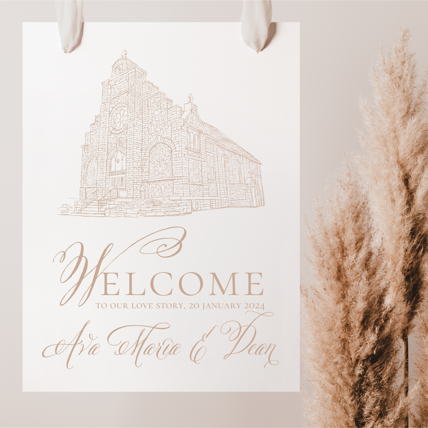 Custom Church Illustration Wedding Welcome Sign