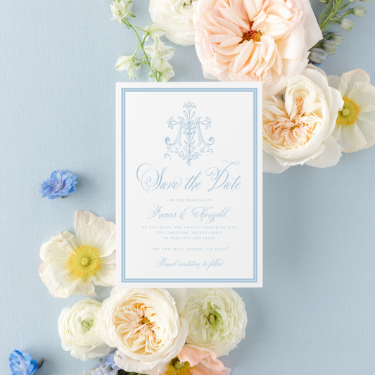 Catholic Wedding Save the Dates, Marian Cross with Lilies