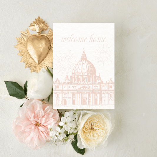 Welcome Home, Catholic Baptism Stationery Folded Greeting Card