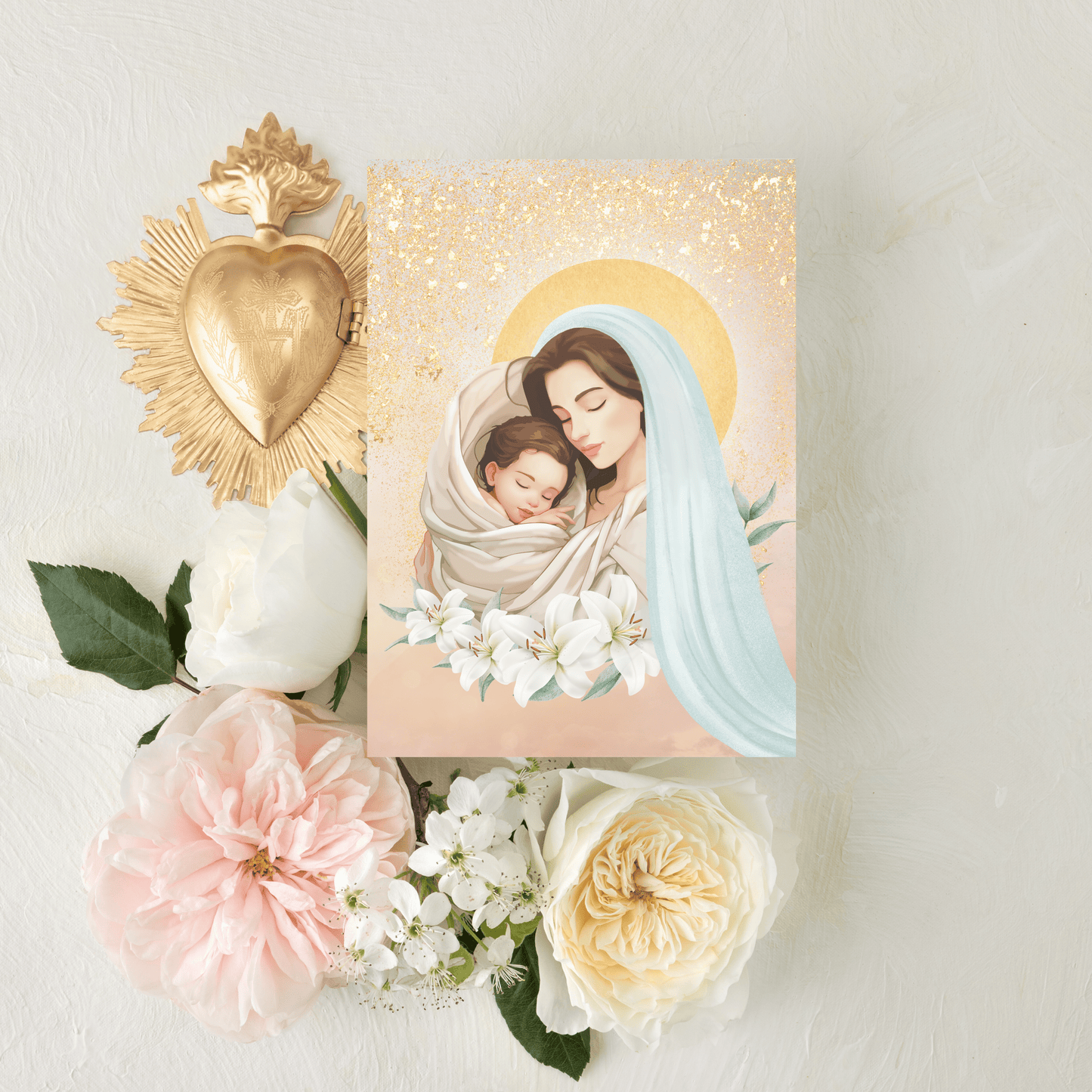 Catholic Mass Cards, Mama Mary with Baby, Miscarriage Mass Card with Optional Mass Scheduling