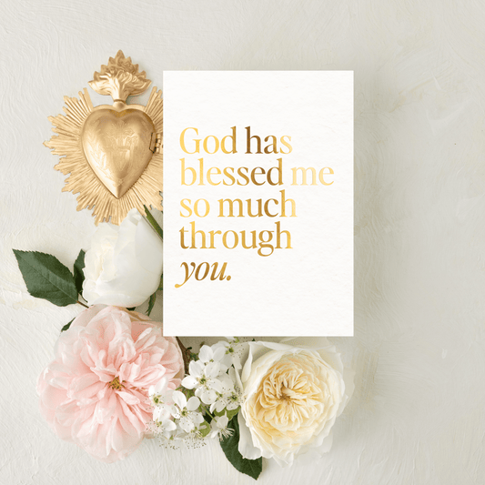 Catholic Mass Cards, Blessings Through You in Gold Foil, Mass Intention Cards