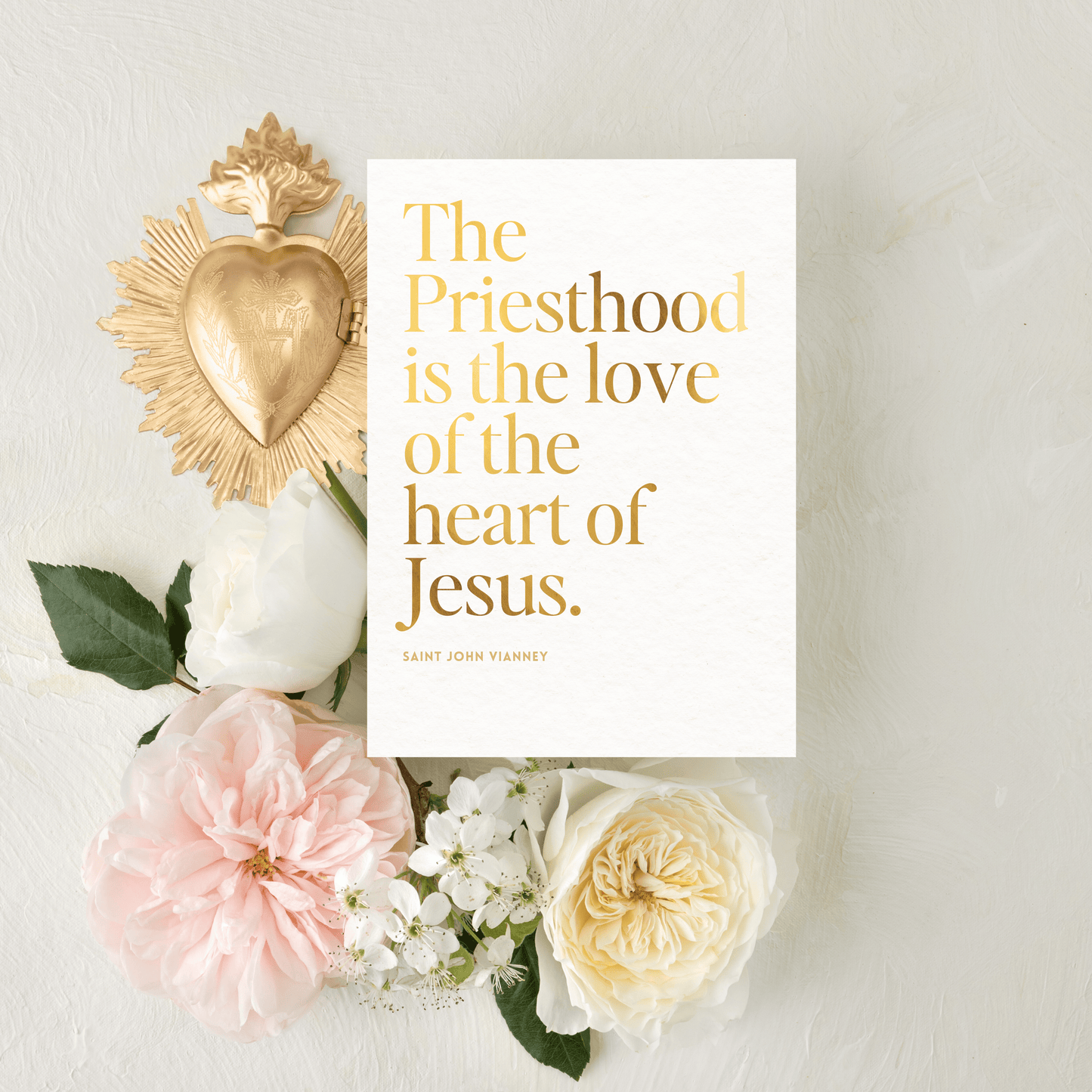 Catholic Mass Cards, Priest's Heart, Mass Card in Gold Foil with Optional Mass Scheduling