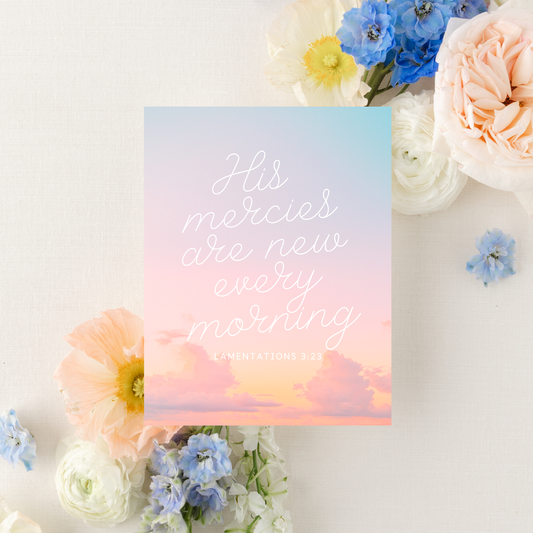 Catholic Encouragement Greeting Card, "His Mercies Are New Every Morning" Sunrise, Lamentations 3:23