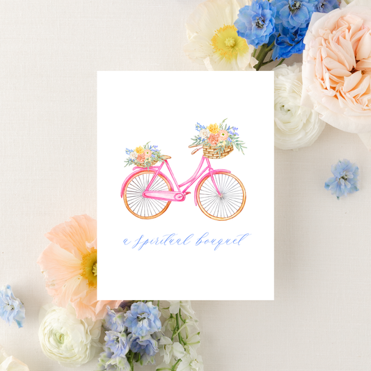 Spiritual Bouquet Greeting Card, Pink Bicycle Bouquet