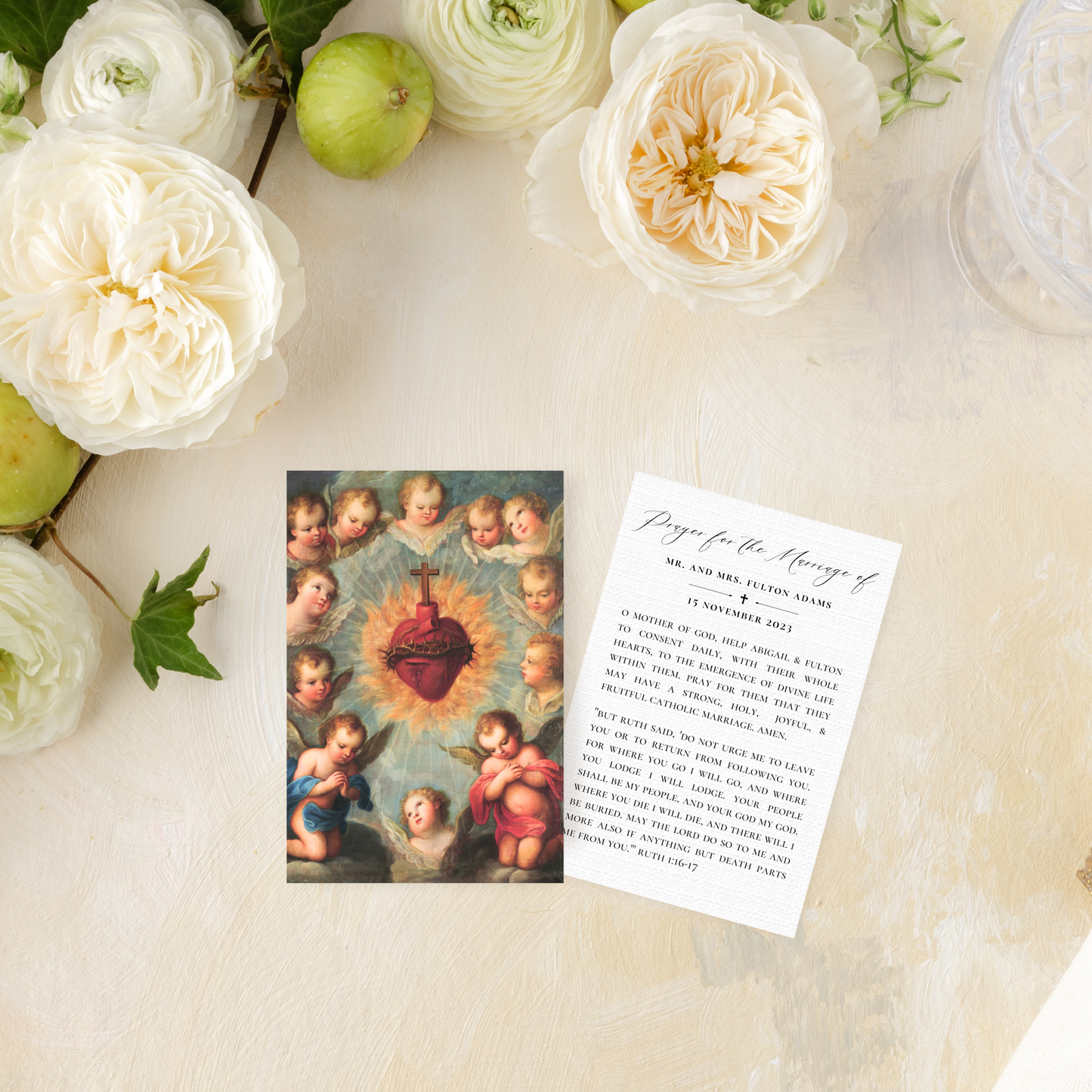 Catholic Wedding Prayer Cards, Sacred Heart of Jesus with Angels, Semi-Custom