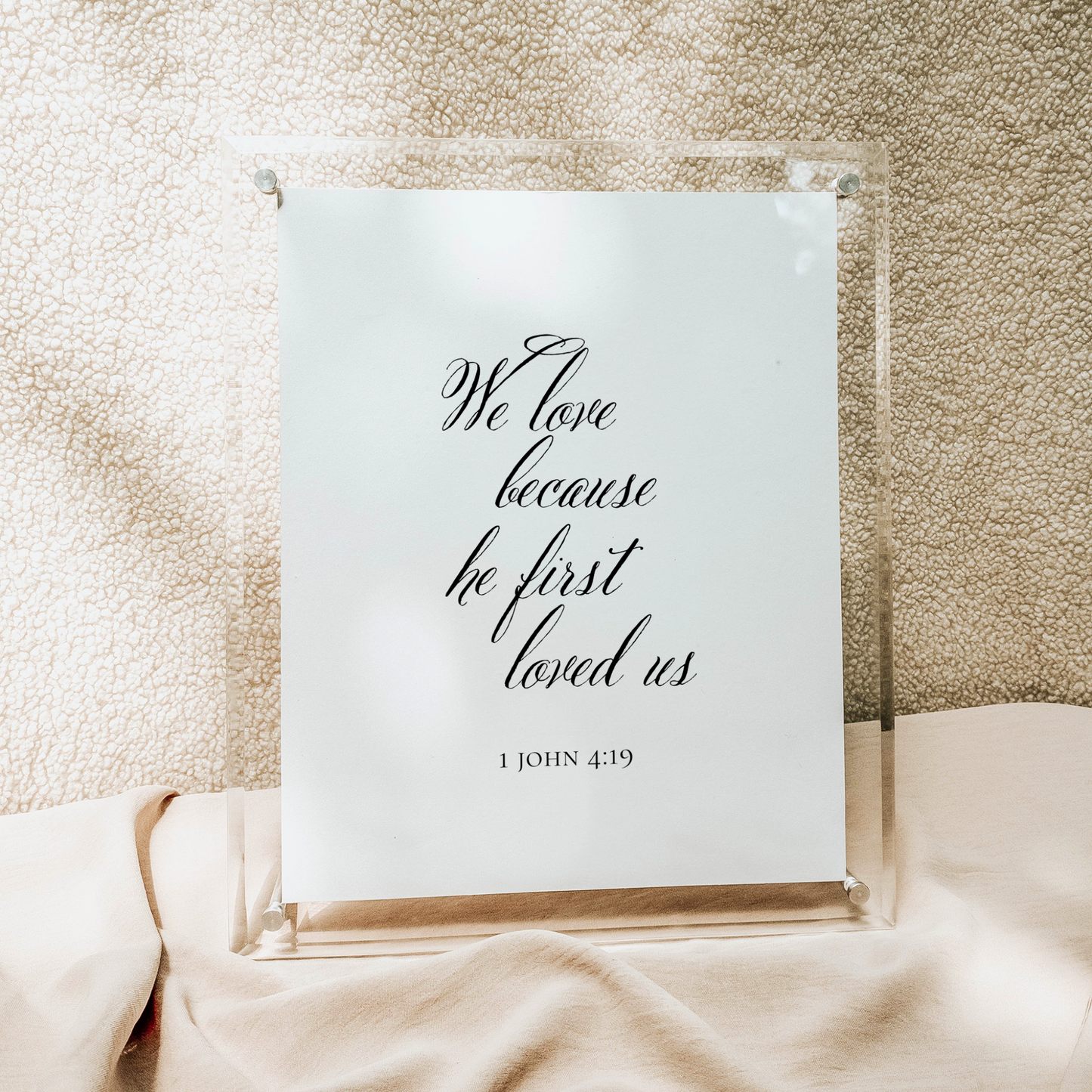 Catholic Wedding Signage, 1 John 4:19 Scripture Quote Tabletop Wedding Sign