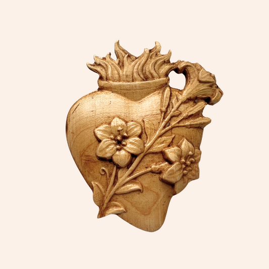 Three Hearts Wooden Engravings, Catholic Home Decor