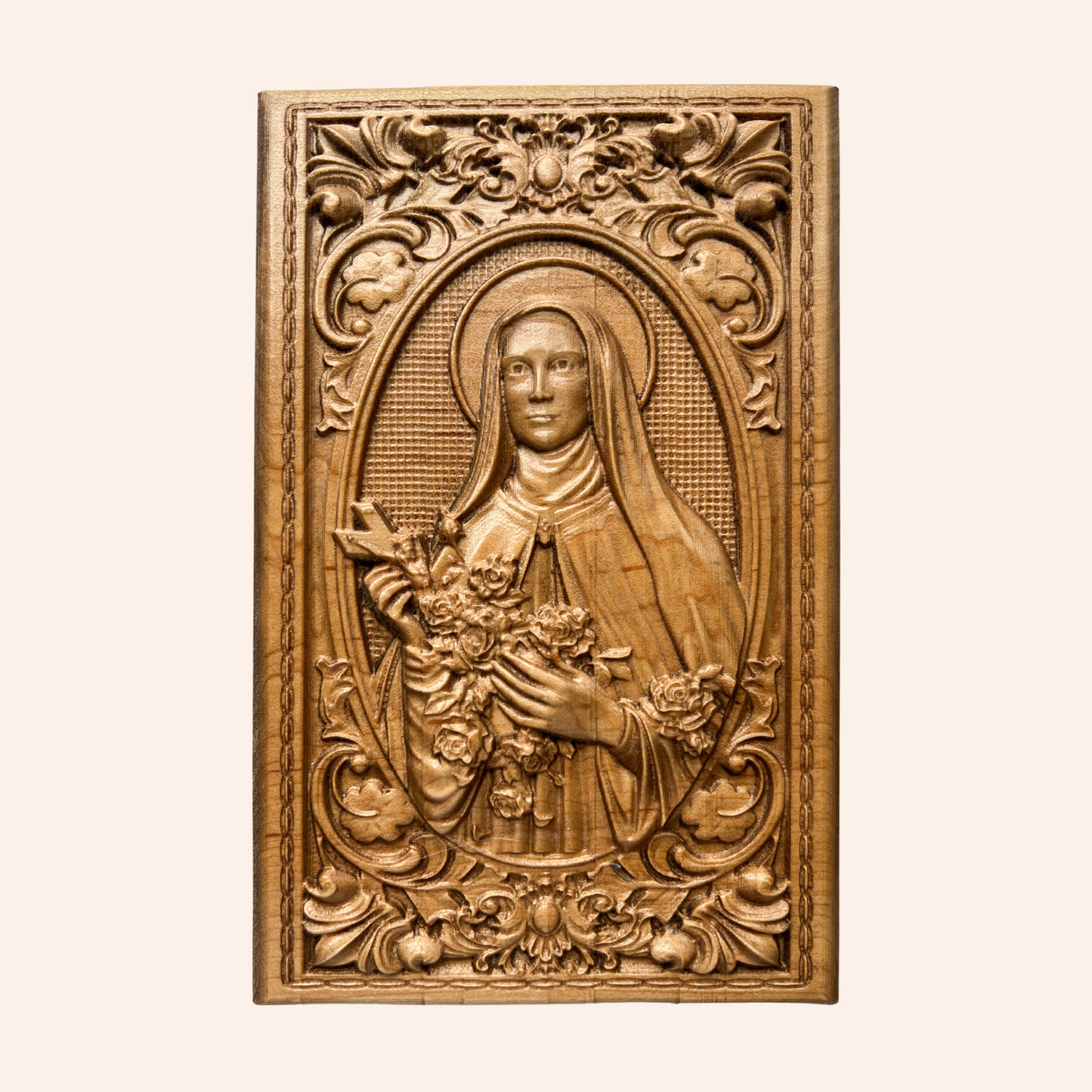 Saint Thérèse of Lisieux Wooden Engraving, Catholic Home Decor