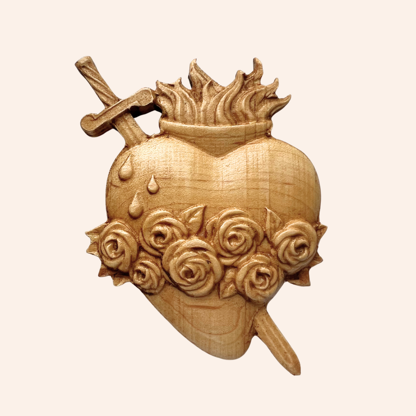 Three Hearts Wooden Engravings, Catholic Home Decor