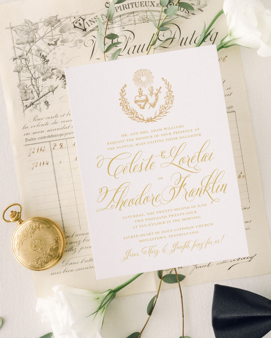 Catholic Wedding Invitations, Sacred Heart & Immaculate Heart, Semi-Custom